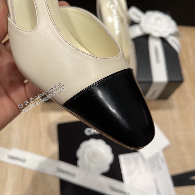 Chanel專櫃經典款女士涼鞋 香奈兒時尚sling back涼鞋平跟鞋6.5cm中跟鞋 dx2566